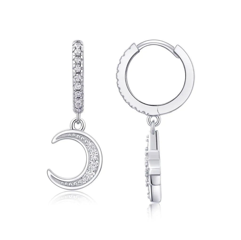 Full Moissanite Earrings 925 Sterling Silver Star Moon Asymmetric Hoop Earrings for Women Girls Party Jewelry Gifts