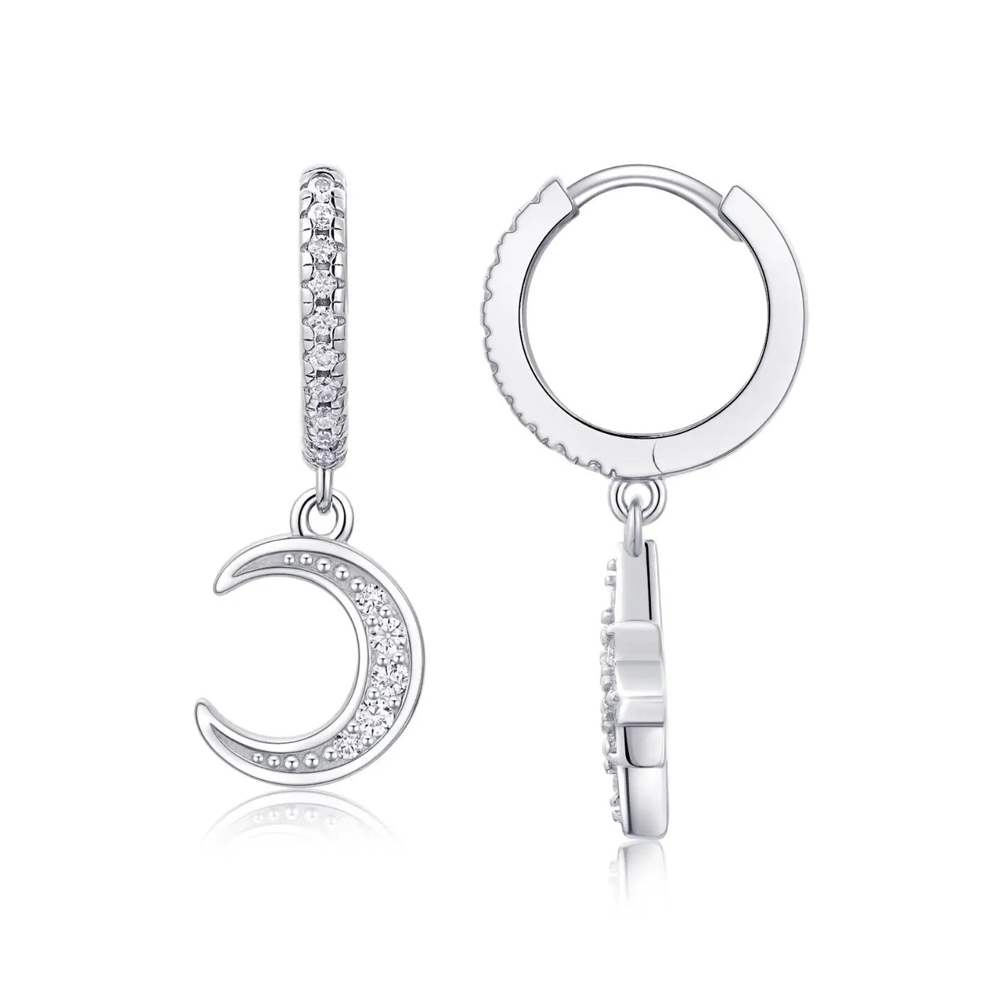 Full Moissanite Earrings 925 Sterling Silver Star Moon Asymmetric Hoop Earrings for Women Girls Party Jewelry Gifts