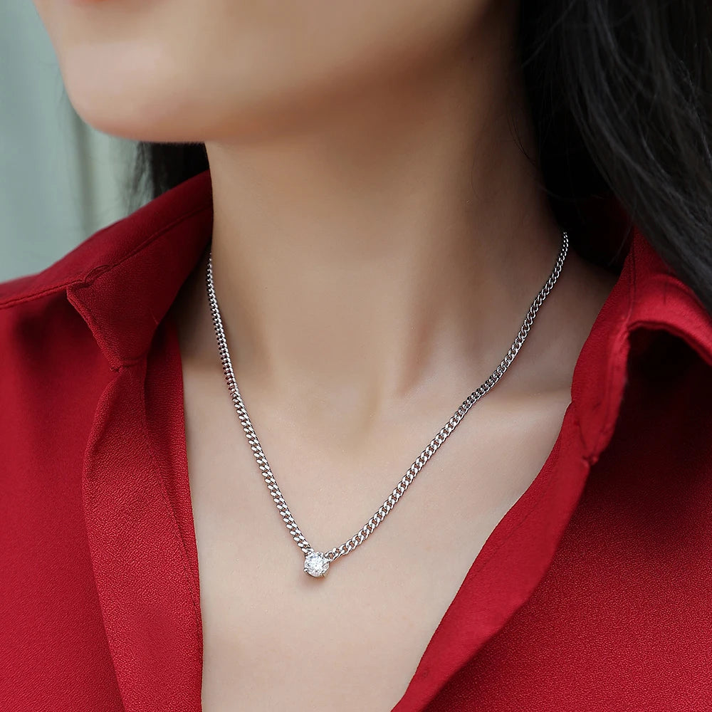 100% 925 Silver Cuban Chain Necklace 1 Carat Moissanite Pendant Necklaces for Women Men Plated 18k Gold Jewelry with Certificate