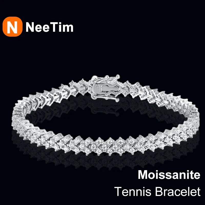 Moissanite Tennis Bracelet 925 Sterling Silver Lab Diamond Bracelets with White Gold Plated  Fine Jewelry For Women