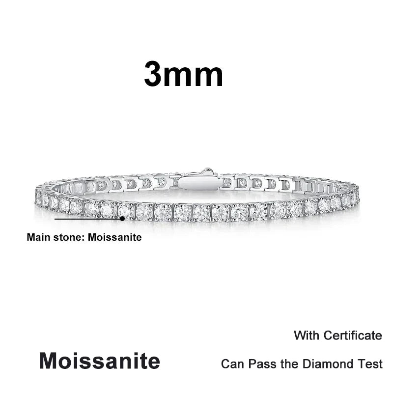 Moissanite Tennis Bracelet Original s925 Sterling Silver 3mm 4mm 5mm 6.5mm Lab Diamond Bracelets for Women Men Chains