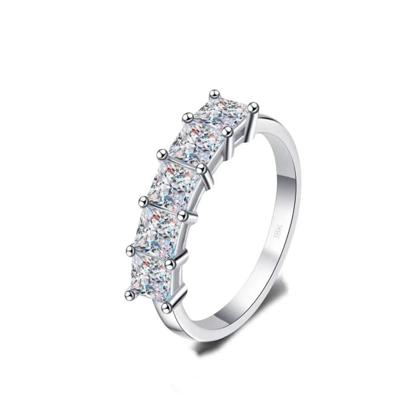 Women Engagement 18K White Gold Wedding Band 5pcs Moissanite Diamond 2CT Wife Birthday Gift PT950 Platinum Girl Valentine's Day