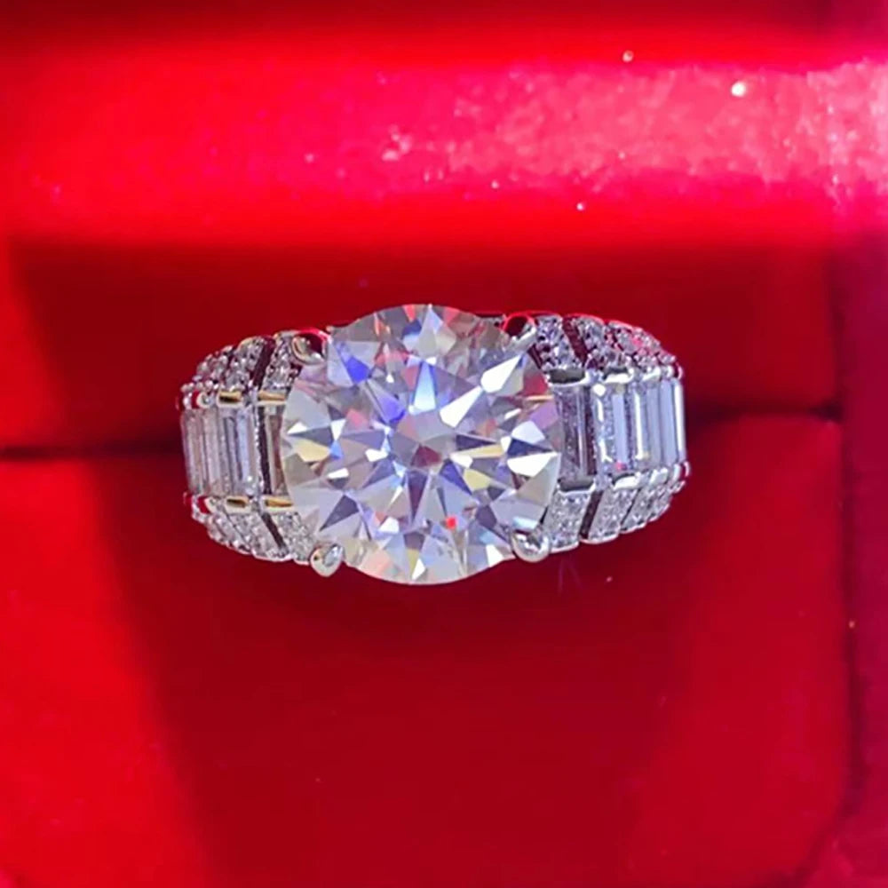 5ct D Color Big Moissanite Rings For Women S925 Sterling Silver Bands Plated 18k