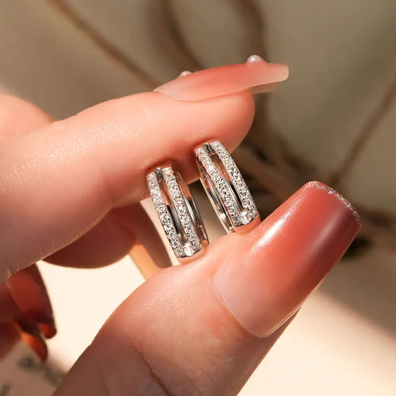 925 Sterling Silver Hoop Earrings 1mm Round Moissanite Diamond