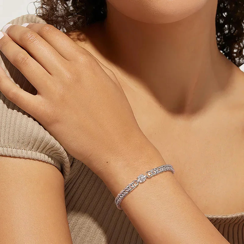 Moissanite Silver Bracelet for Women Men Classic Sparkling Hip Hop Bangles 925 Sterling Silver 1CT D Color