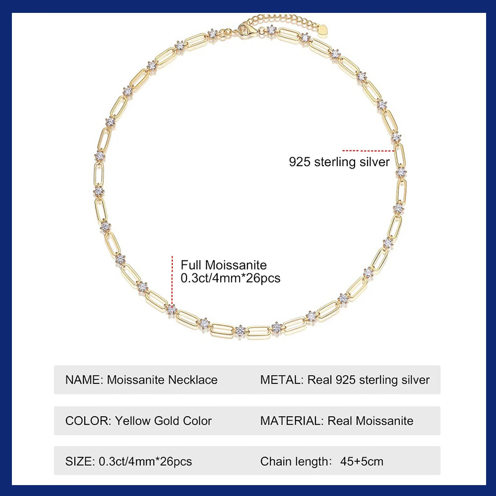 GRA Certified 4mm Moissanite Necklace for Women 925 Sterling Silver Diamond Necklaces Plated 18k Gold Fine Jewelry