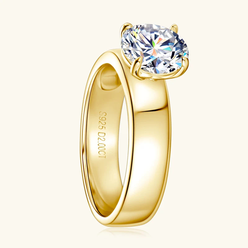 925 Sliver 2ct 8mm Moissanite Ring 18k Gold Plated