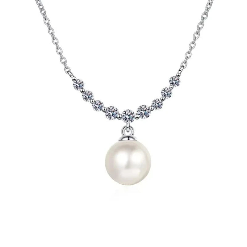 Valentine's Day Girlfriend 18K White Gold Wedding 0.36CT Moissanite Diamond 8mm Pearl Pendant PT950 Platinum Necklaces for Women