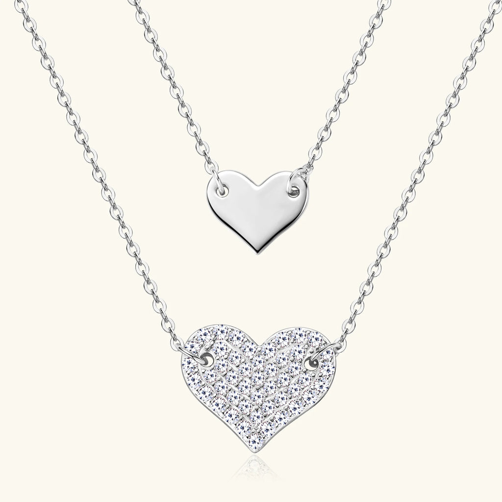 Full Moissanite Heart Pendant Necklace Original 925 Sterling Sliver Double Layered Clavicle Chain For Women Plated 18k Jewellry