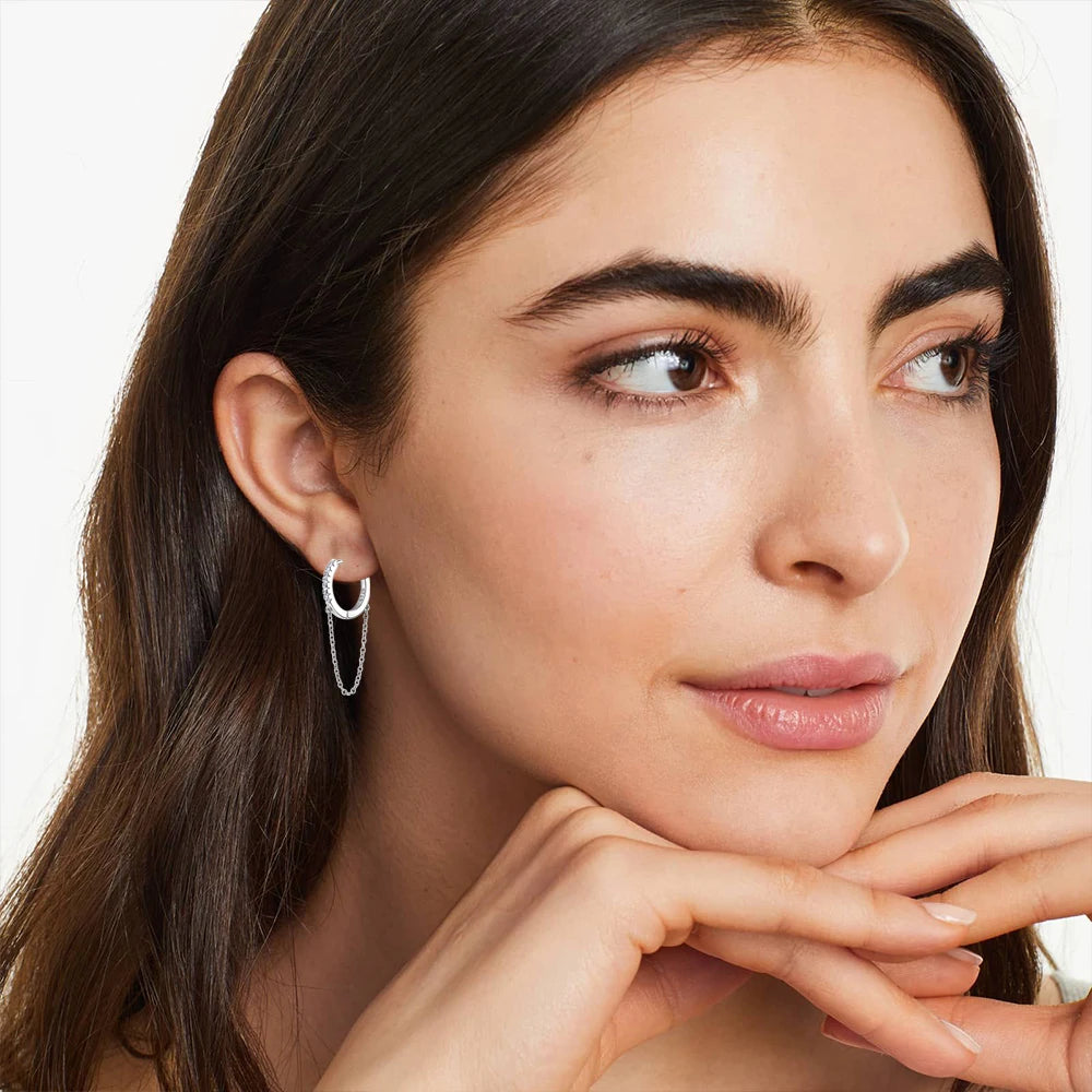 Hoops Long Tassel Earrings 1.2mm All Moissanite Chain Drop Earrings 925 Sterling Silver Ear Studs For Women Jewelry