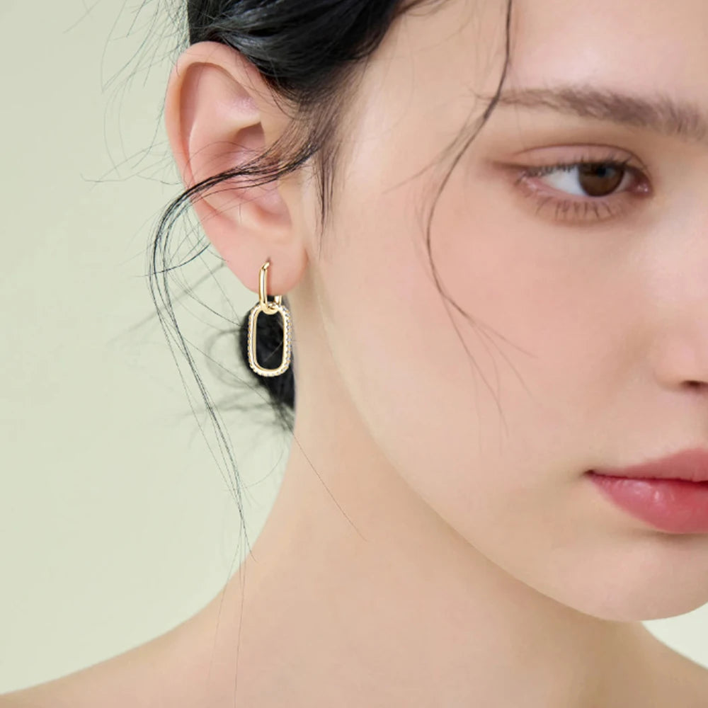 925 Sterling Silver Paperclip Earrings 1.4mm Full Moissanite Hoop Earring for Women Plated 18k Wedding Jewelry GRA