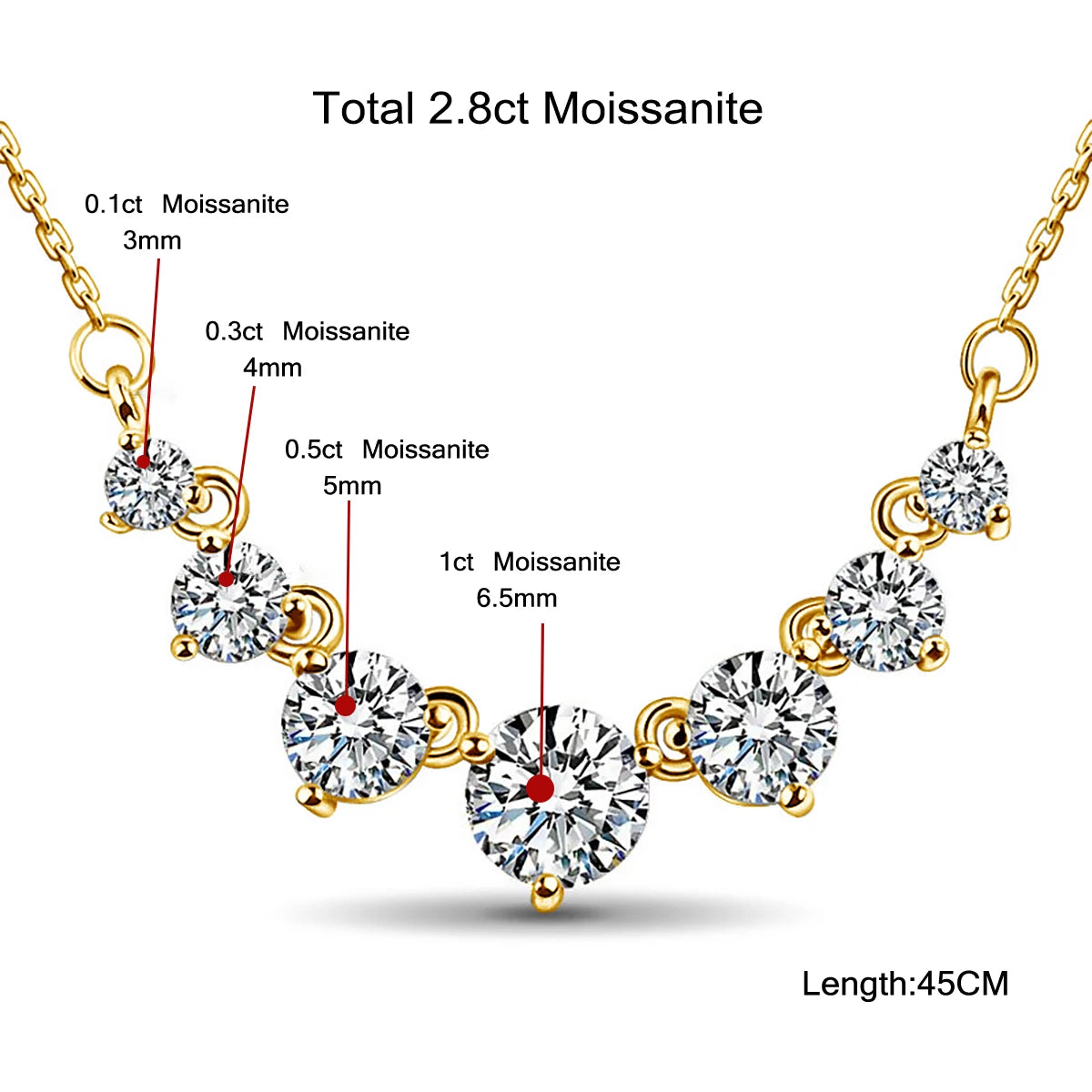 Moissanite Necklace For Women Solid 925 Sterling Silver 2.8ct 7 Stone