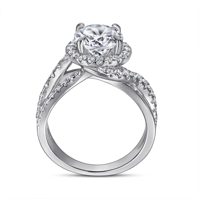 Moissanite Ring S925 Sterling Silver Women Round 2 Carat Engagement Ring