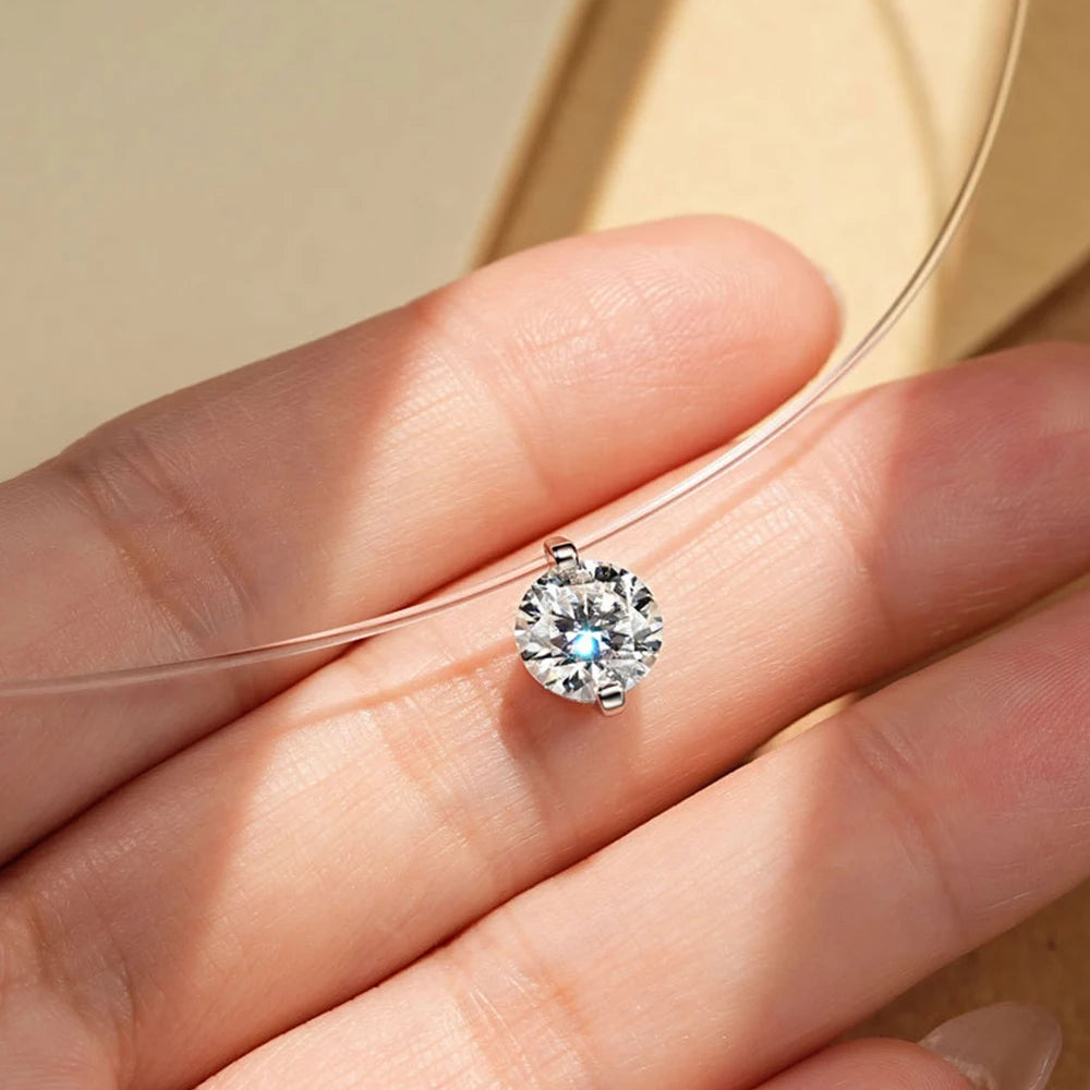 Moissanite Necklace for Women Sparkling Lab Diamond 0.5CT 1CT 2CT Solitaire Pendant 925 Silver Transparent Chain Necklaces