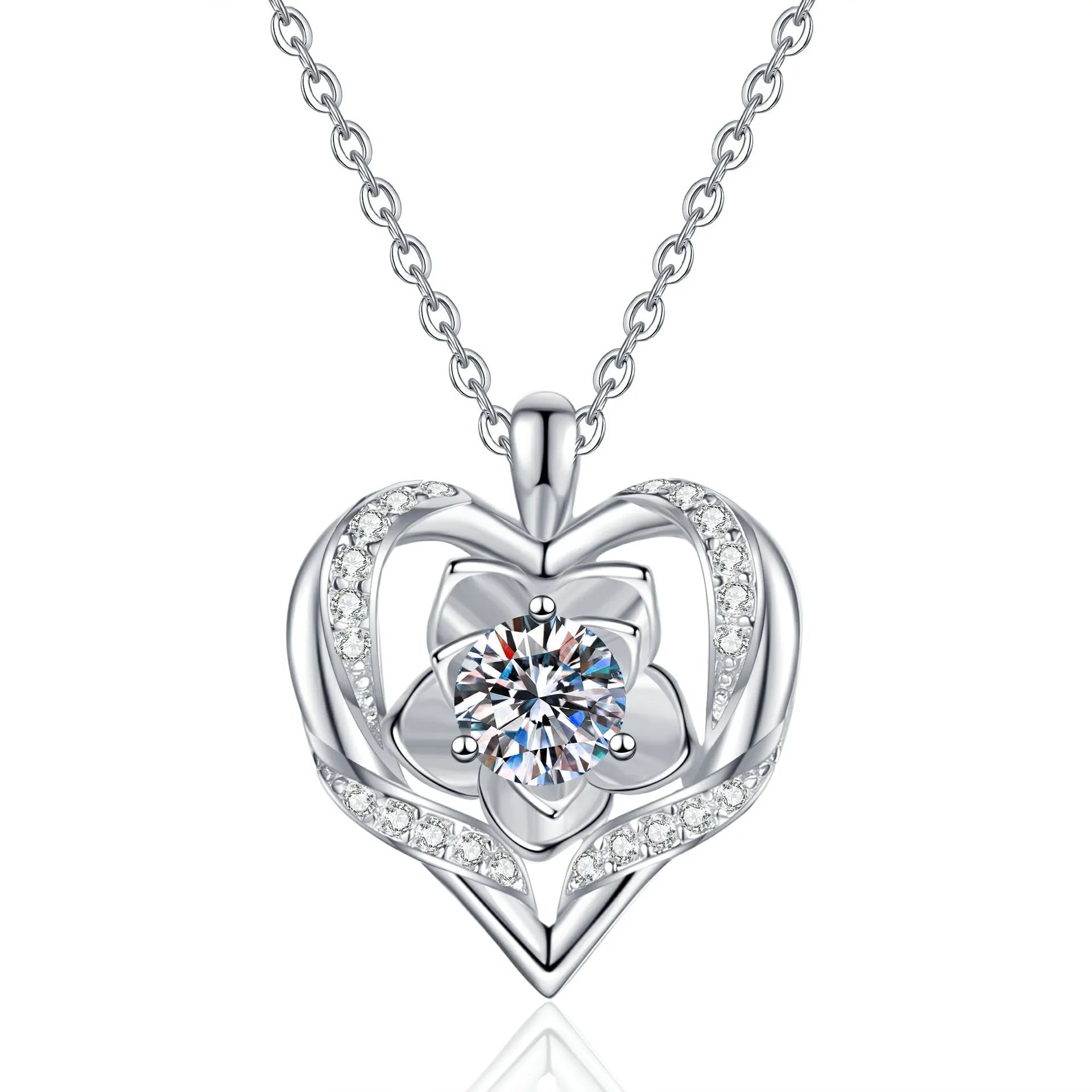 PT950 Rose Heart Moissanite Necklace Valentine's Platinum Collarbone Chain  Trending Light Luxury Gift