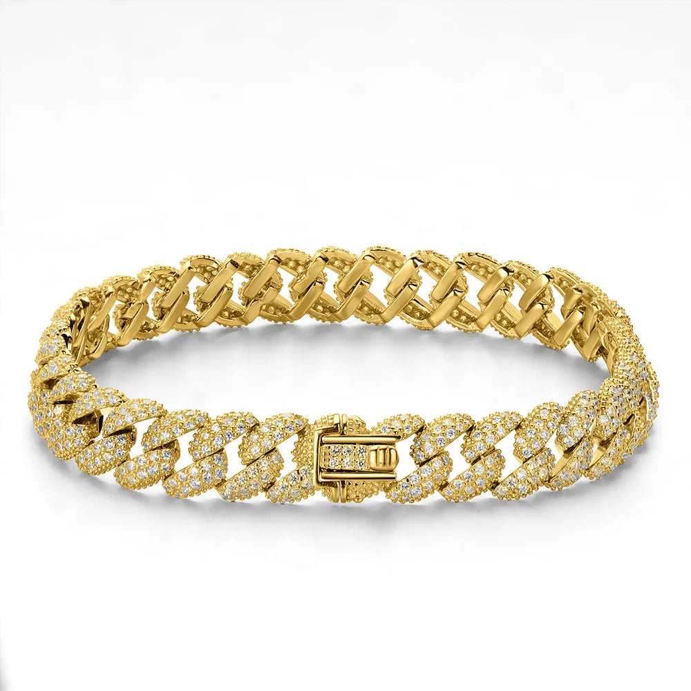 18k Gold Plated Cuban Bracelet for Women Men High Carbon Diamond Bracelet 925 Sterling Silver Jewelry Hip Hop Link Chain