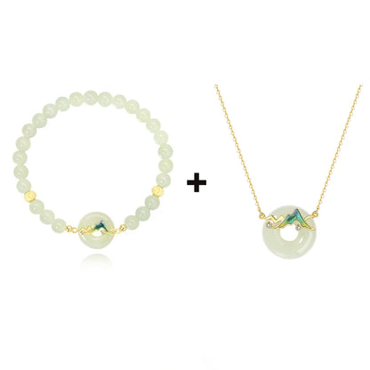 Sterling Silver Hotan Jade Bracelets and Necklaces 2 Piece/Set