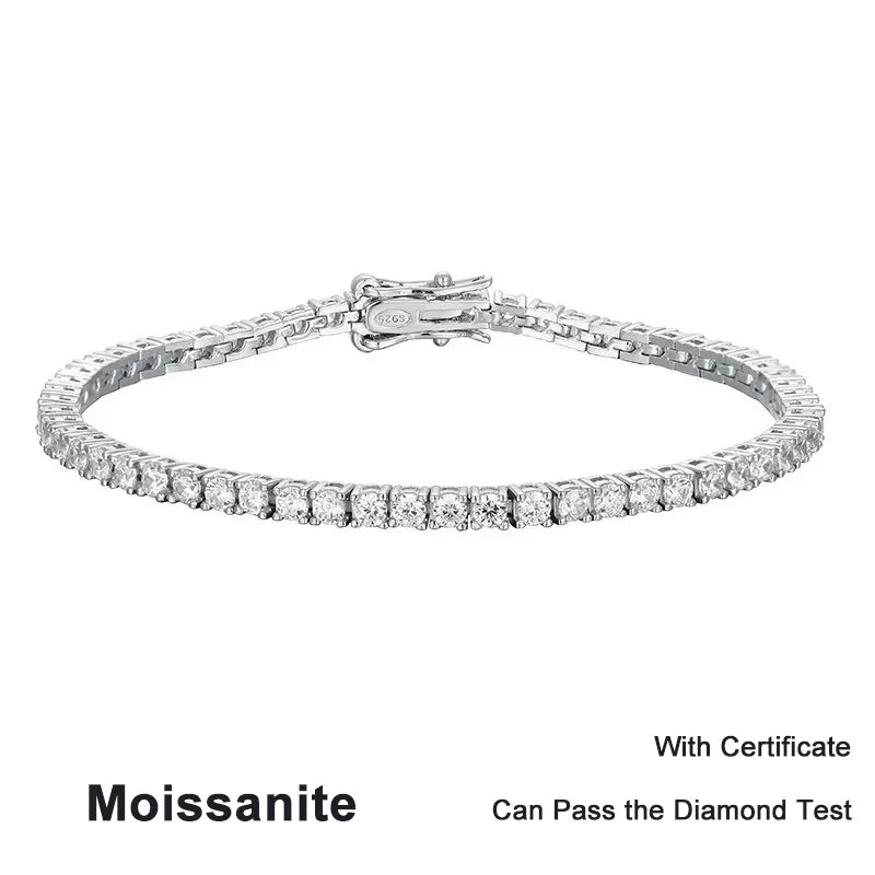 Moissanite Tennis Bracelet Original s925 Sterling Silver 2.5mm D VVS1 with White Gold Plated Bracelets Chains for Women
