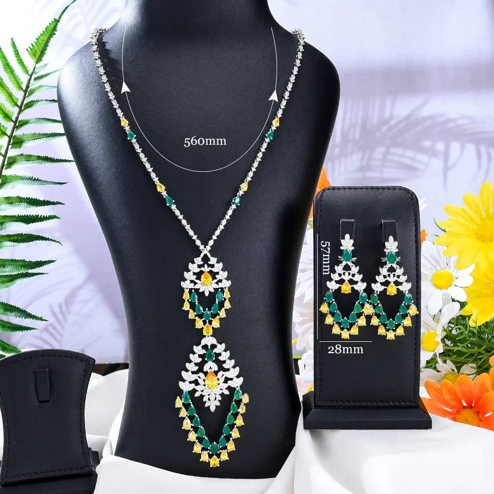 Luxury Gorgeous Long Necklace Earrings Jewelry Set