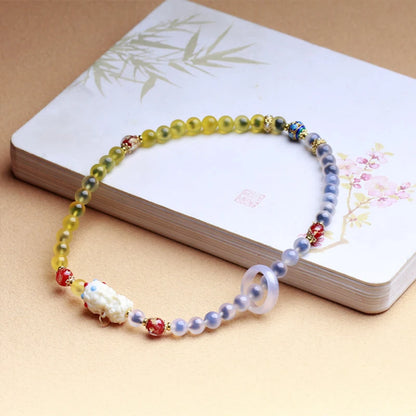 Glass Sugar Heart Agate Double Loop Bracelet