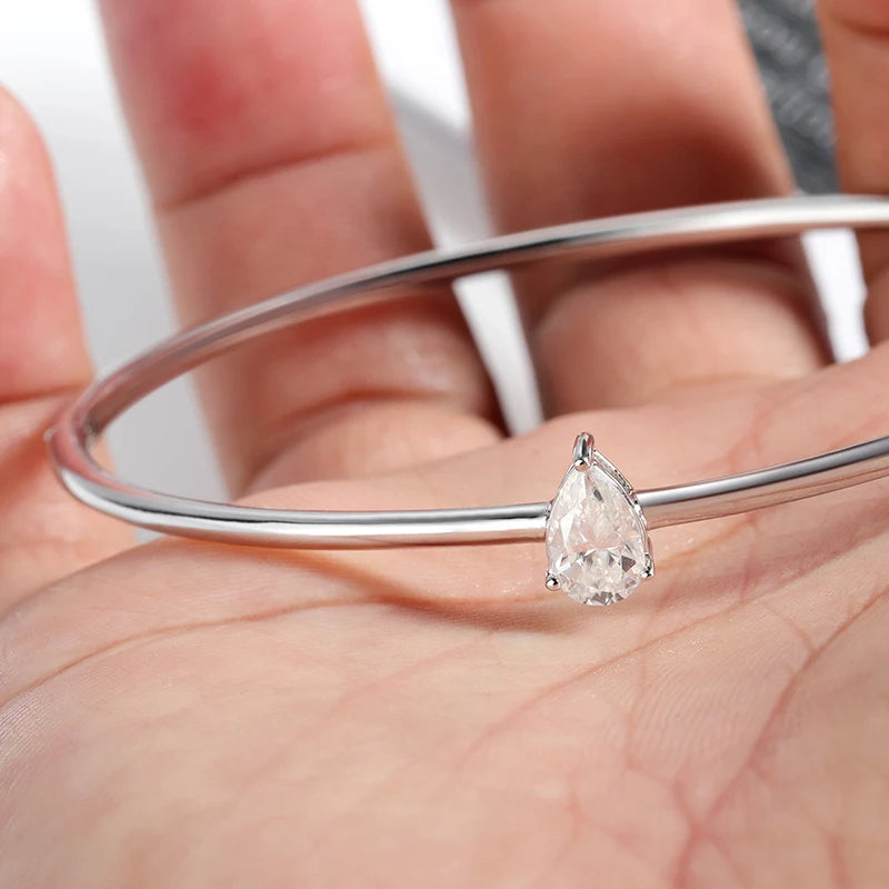 Moissanite Bangles for Women GRA Certified D VVS1 Lab Diamond 100% s925 Sterling Silver Wedding Bracelets 1CT Pear Cut