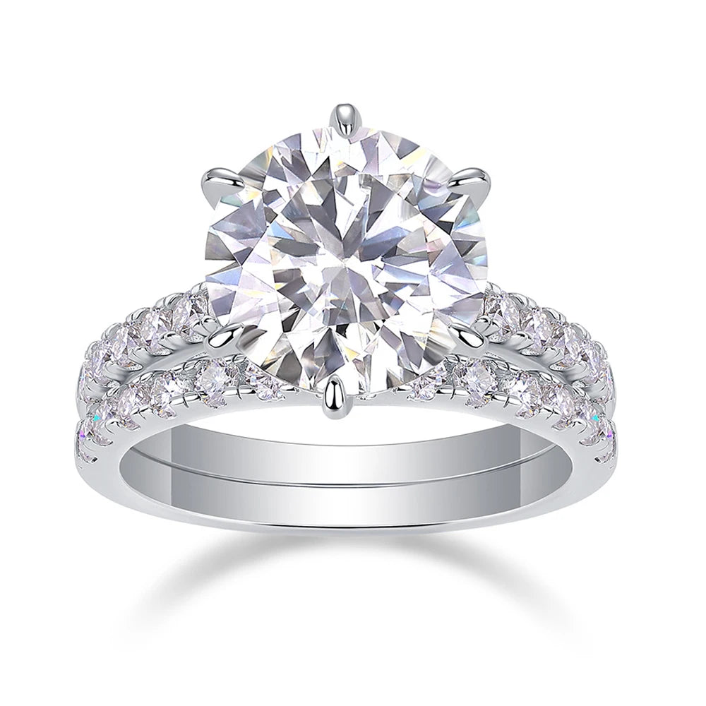 Big Moissanite Diamond Rings Set 925 Sterling Silver 5ct D Color
