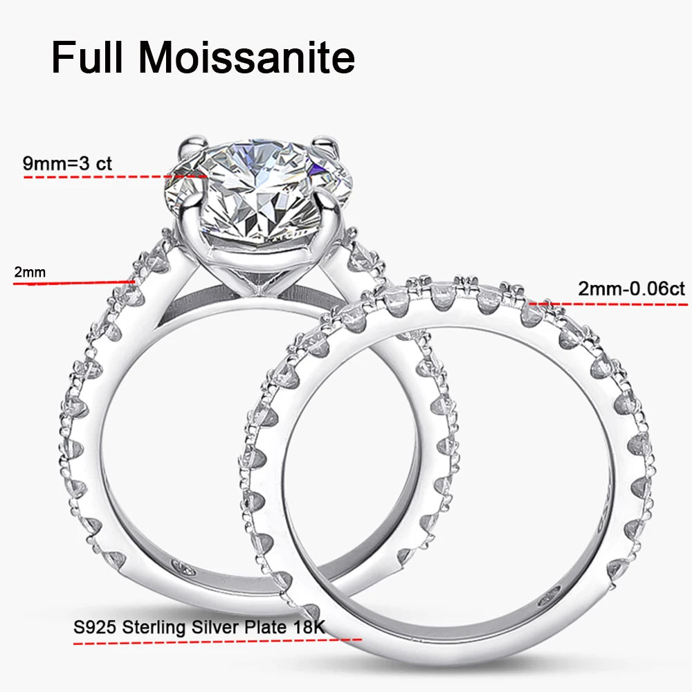 Moissanite Rings Set Women Wedding Bridal 100% S925 Sterling Silver 5.28ct