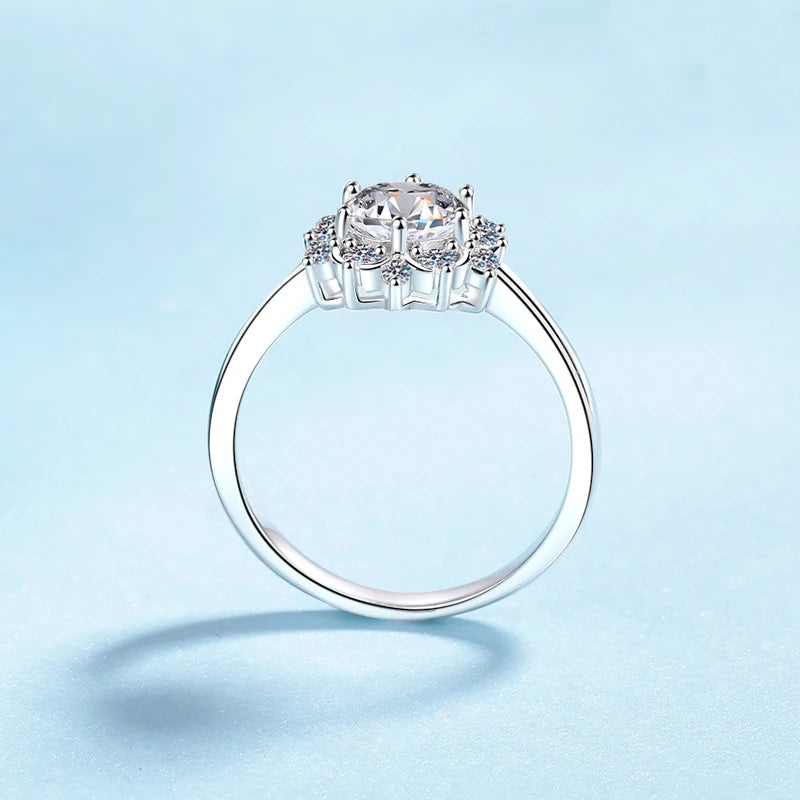 WOMEN Engagement 18K White Gold Lady Wedding Band 1CT Moissanite Diamond Birthday Gift Girl Valentine's Day PT950 Platinum Rings