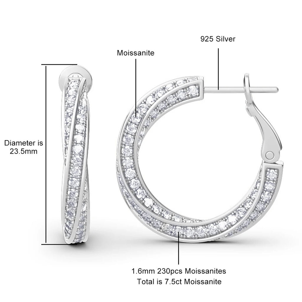 Moissanite Diamond Massive Hoop Earrings Sterling Silver 925