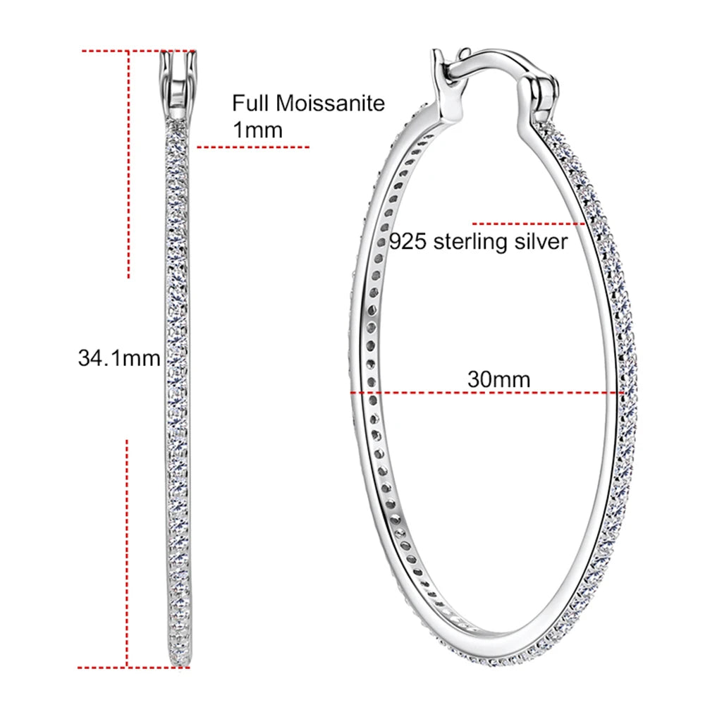 Moissanite Hoop Earrings 925 Sterling Silver 30/40MM Large Huggie Hoop Earring for Women Hypoallergenic Gold Plated Big Earrings