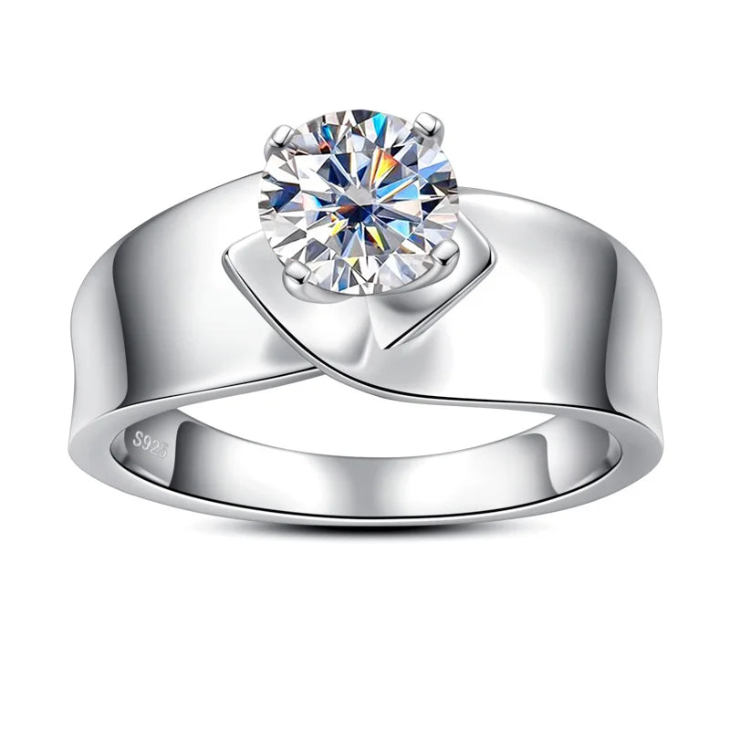 Moissanite 925 Sterling Silver Classic White Gem Round 1.2 Carat D Color Wedding Ring For Women Jewelry
