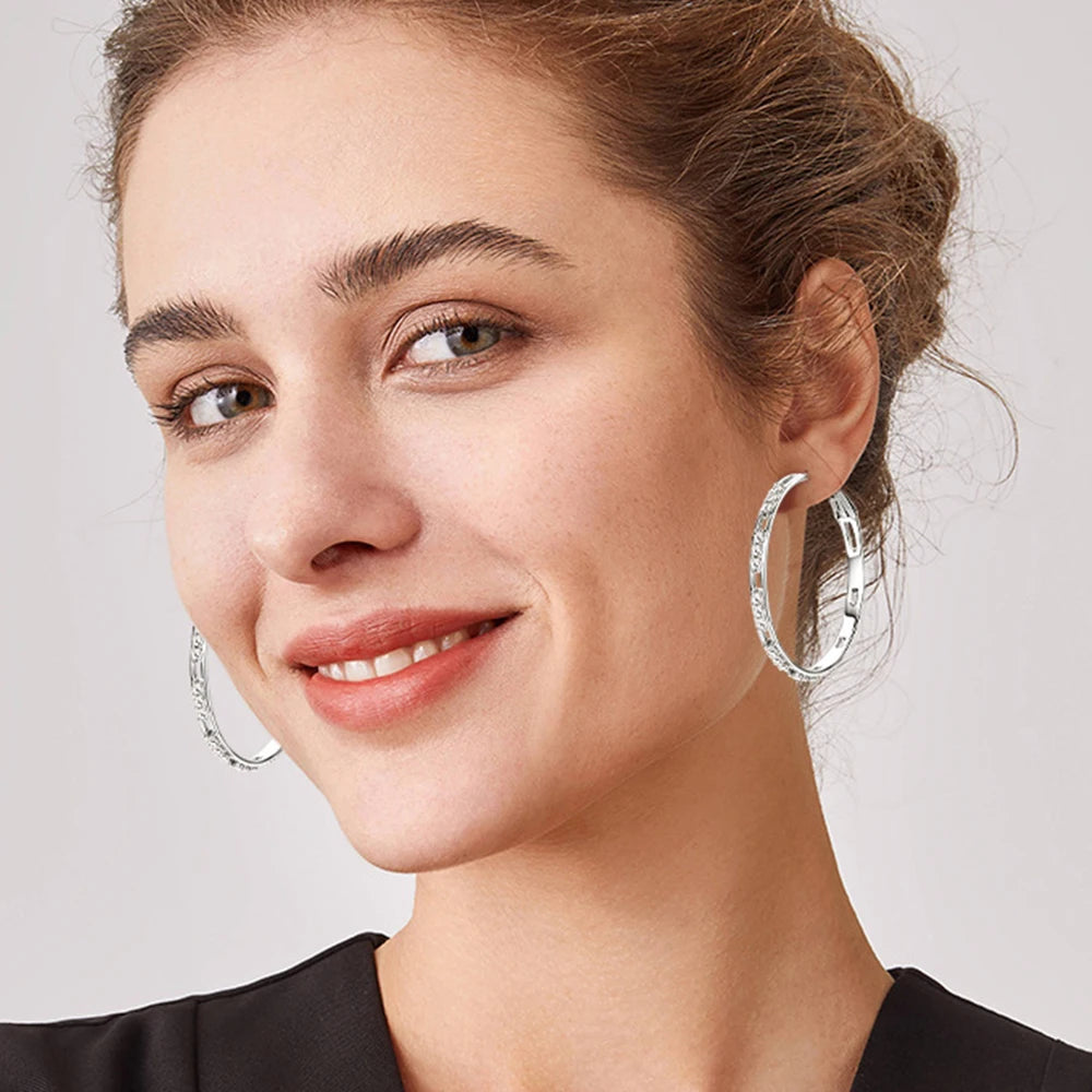 Moissanite Hoop Earrings for Women 925 Sterling Silver with 18K White Gold Plated Large Round Huggie Loops Hypoallergenic 41MM