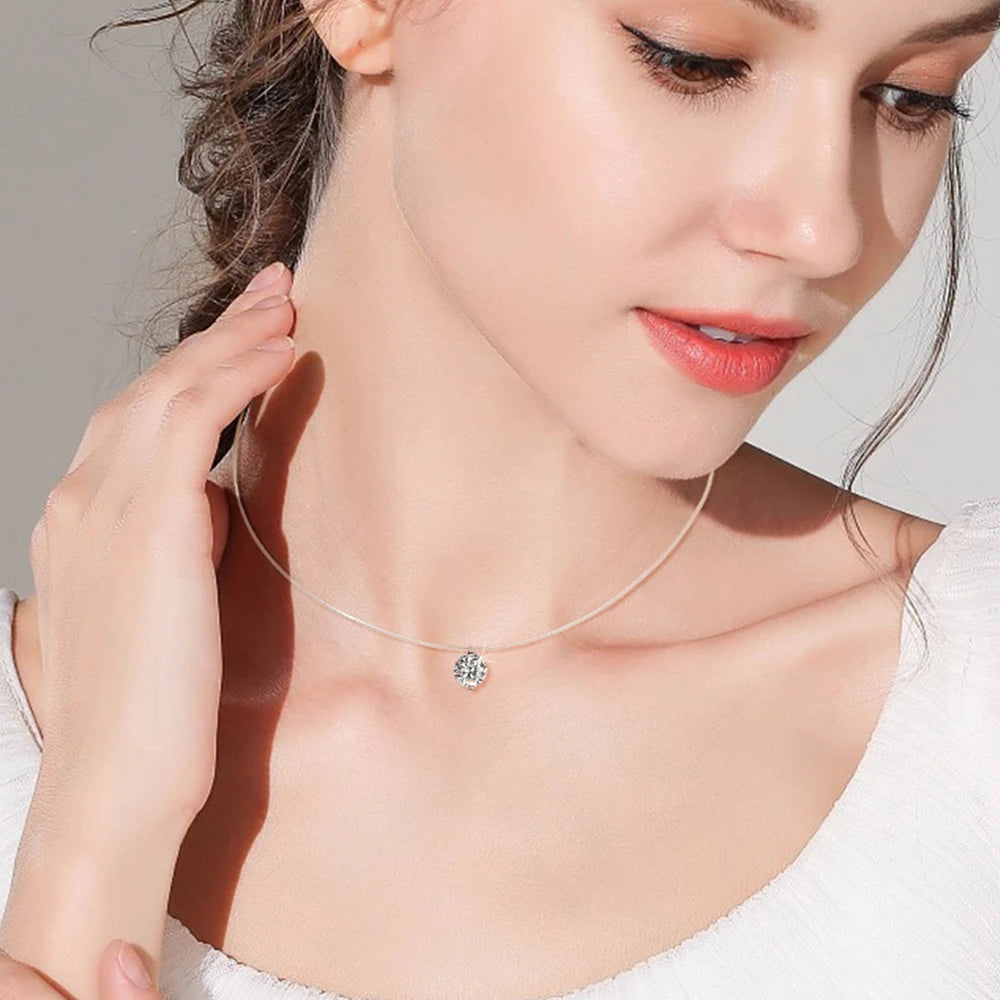 Moissanite Necklace for Women Sparkling Lab Diamond 0.5CT 1CT 2CT Solitaire Pendant 925 Silver Transparent Chain Necklaces