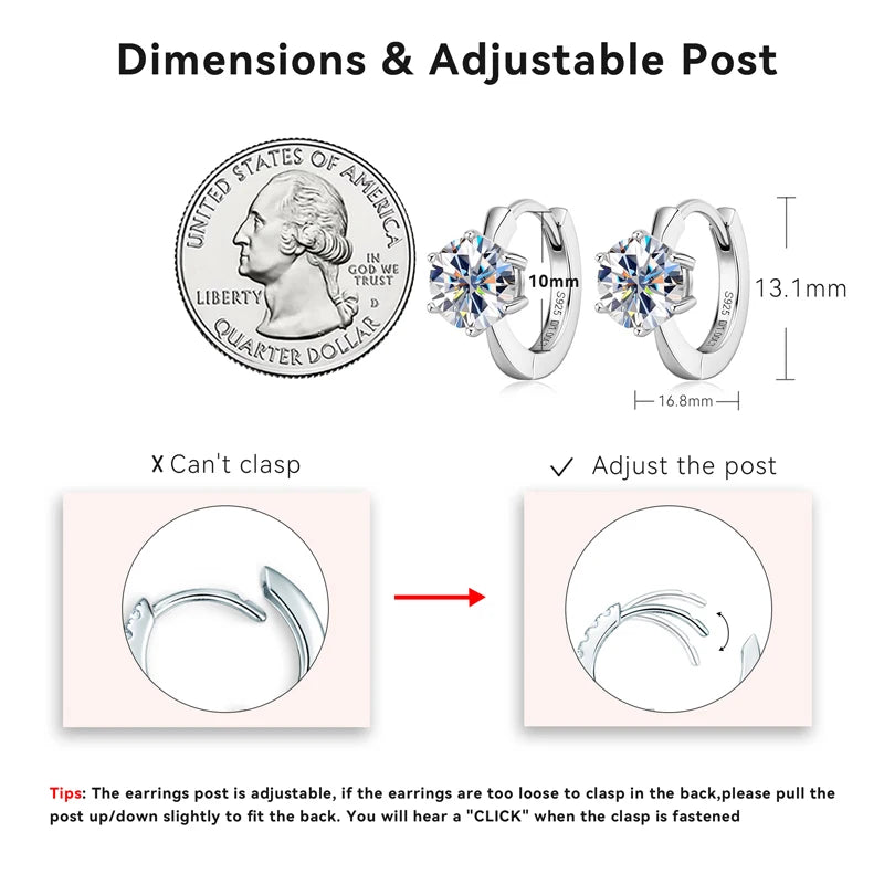 6-Prong Round Cut Moissanite Earrings 925 Sterling Silver