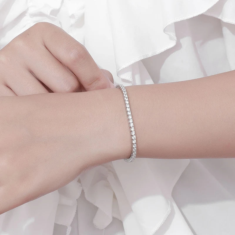 Moissanite 2mm Tennis Bracelet 925 Sterling Silver Plated White Gold Bracelet for Women Man Sparkling Party Jewelry