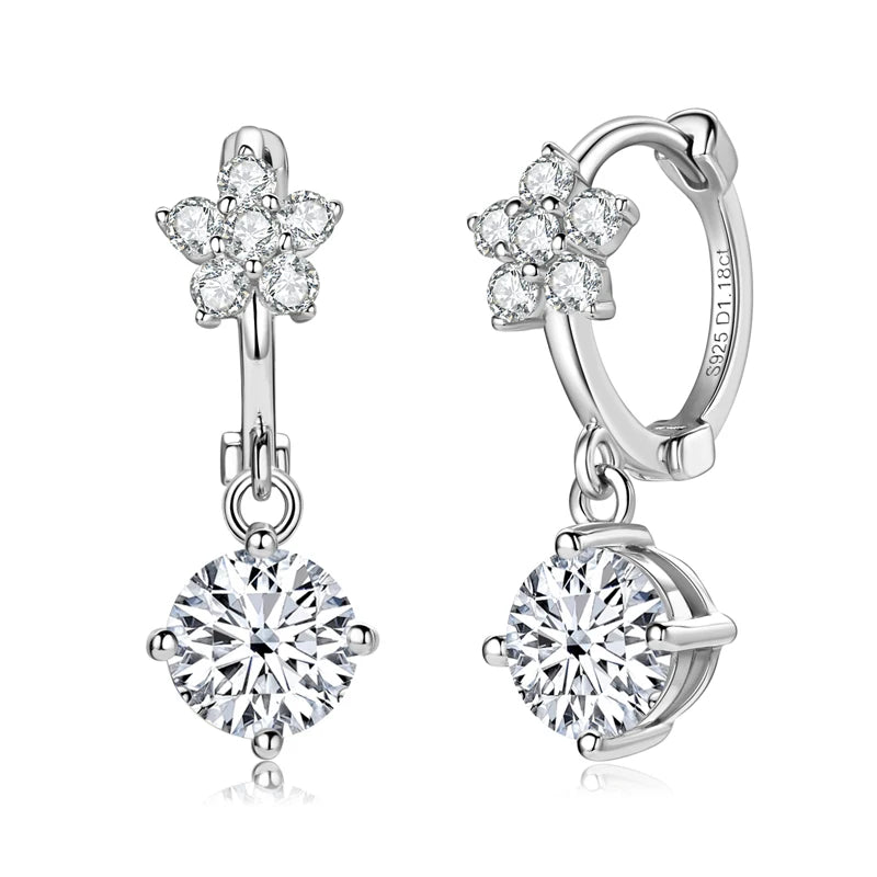 Moissanite Flower Earrings For Women 925 Sterling Silver