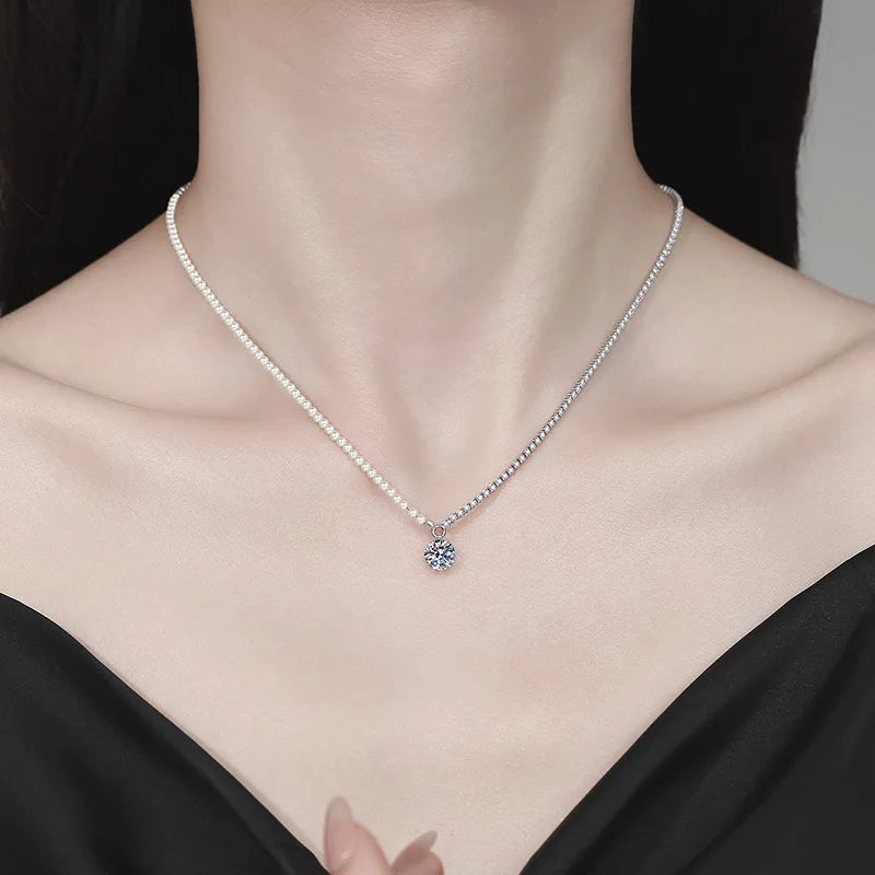 Moissanite PT950 Platinum collarbone chain Korean version of the light luxury niche claw chain shell beads moissanite collarbone