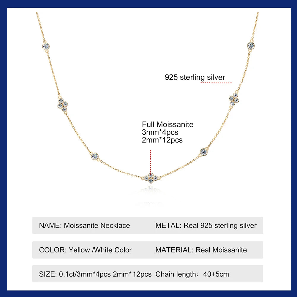 925 Sterling Silver Choker Necklaces 3mm Moissanite Clover Necklace for Women Neck Chain Female Jewelry Gift