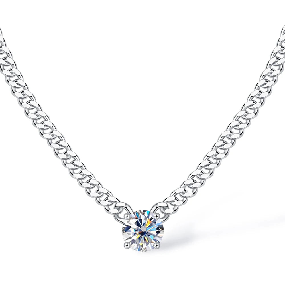 100% 925 Silver Cuban Chain Necklace 1 Carat Moissanite Pendant Necklaces for Women Men Plated 18k Gold Jewelry with Certificate