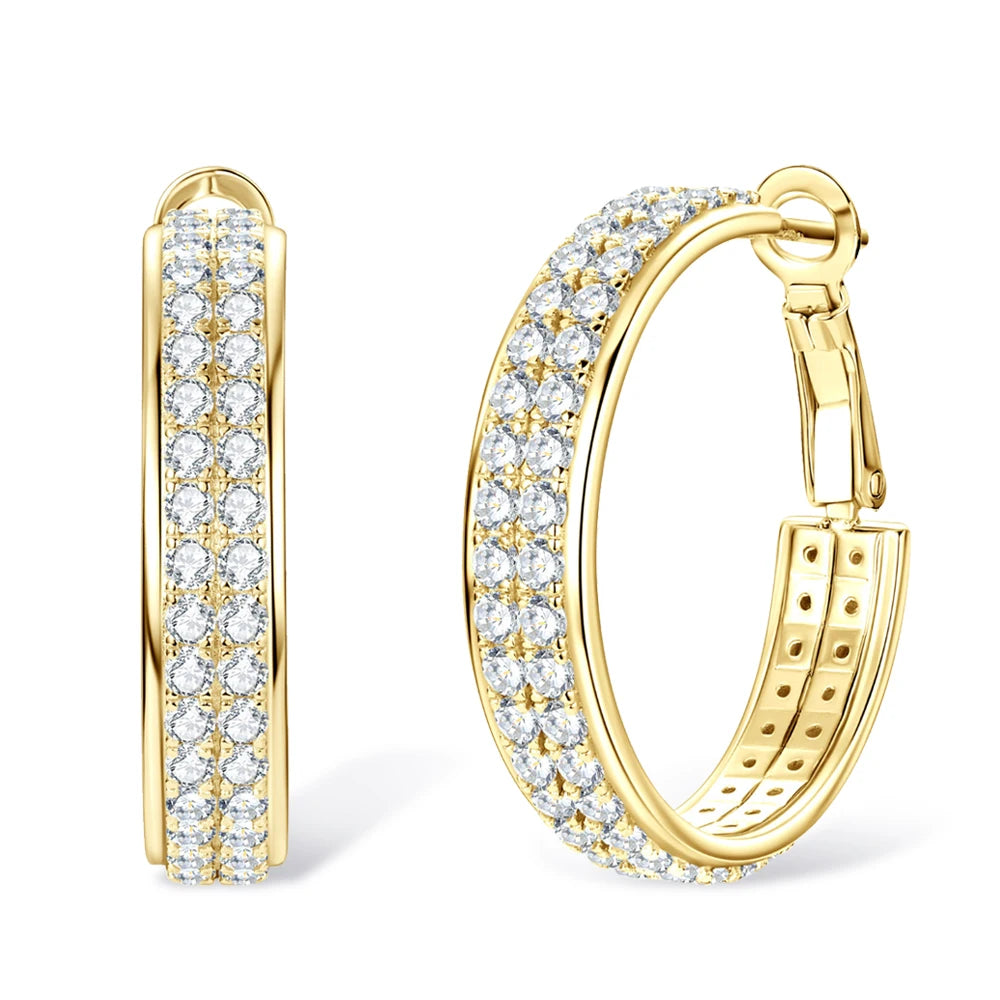 Hoop Earrings for Women Sparkling Brilliant Cut S925 Sterling Silver Plated 18k Wedding Jewelry 1.9mm All Moissanite