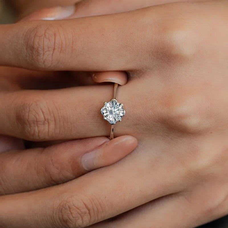 Valentine's Day 18K White Gold Women Rings 0.5CT Moissanite Diamond Girl Wedding Band PT950 Platinum Birthday Gift Fine Jewelry