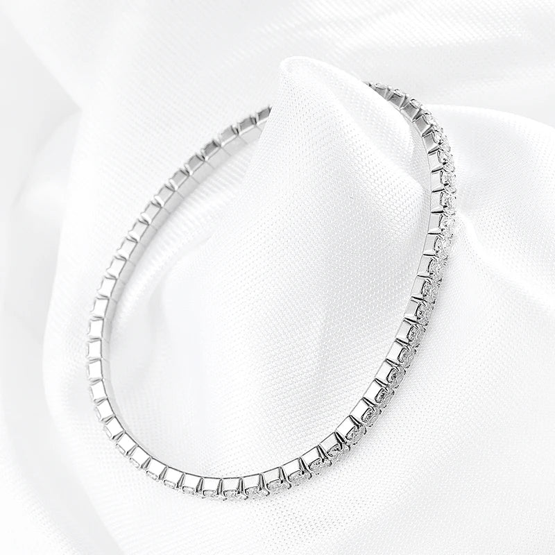 Moissanite Tennis Bracelets for Women Men Full Diamond Sparkling Pure 925 Sterling Silver Jewelry 3mm Elastic