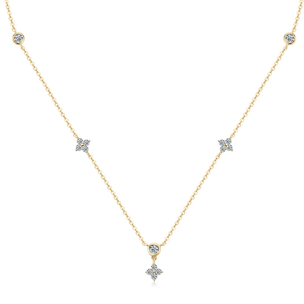 Rose Gold Four Leaf Clover Moissanite Necklace 925 Silver Plated 18k Yellow/White Gold Diamond Choker Chain for Women Jewelry