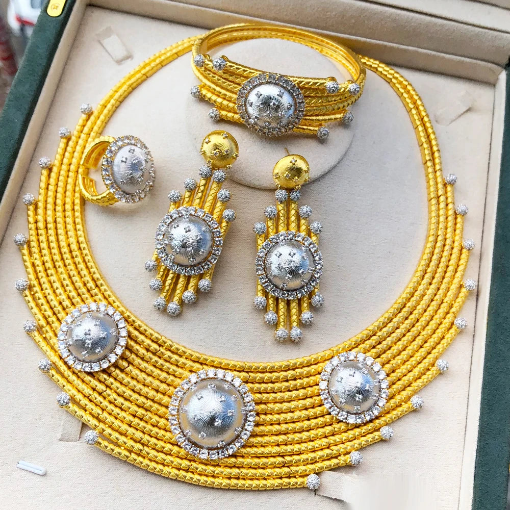 Luxury Princess 4PCS Round African Jewelry Sets For Women Wedding Party Full Cubic Zircon Dubai Bridal jewelry Set Gift