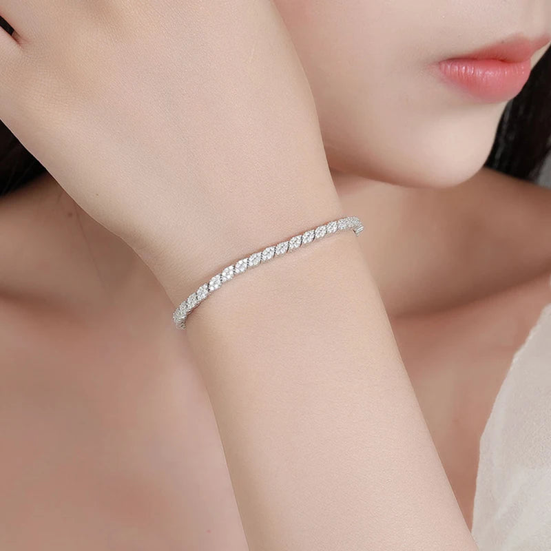 Full 1.2mm Moissanite Tennis Bracelet for Women Men S925 Silver with Plated 18K Gold Chain Party Engagement Bracelets