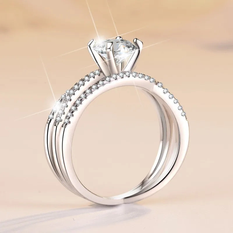 925 Sterling Silver Ring Women 1 Carat Moissanite Engagement Wedding Bands Jewelry