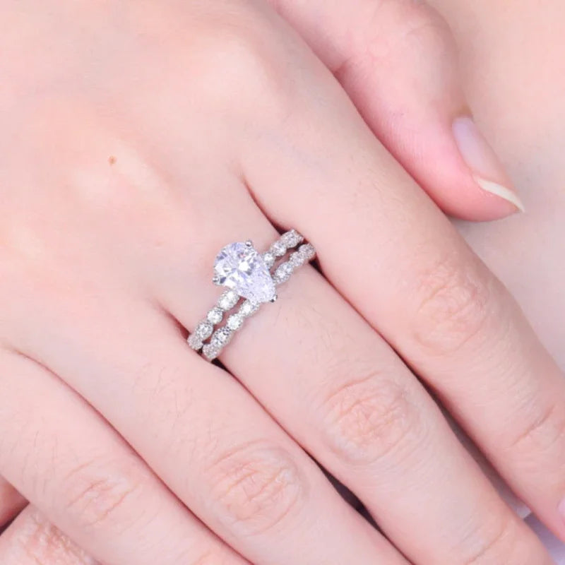 Moissanite Engagement Rings Set Water Drop 1.5 Carat For Women 925 Sterling Silver Bridal Wedding Band