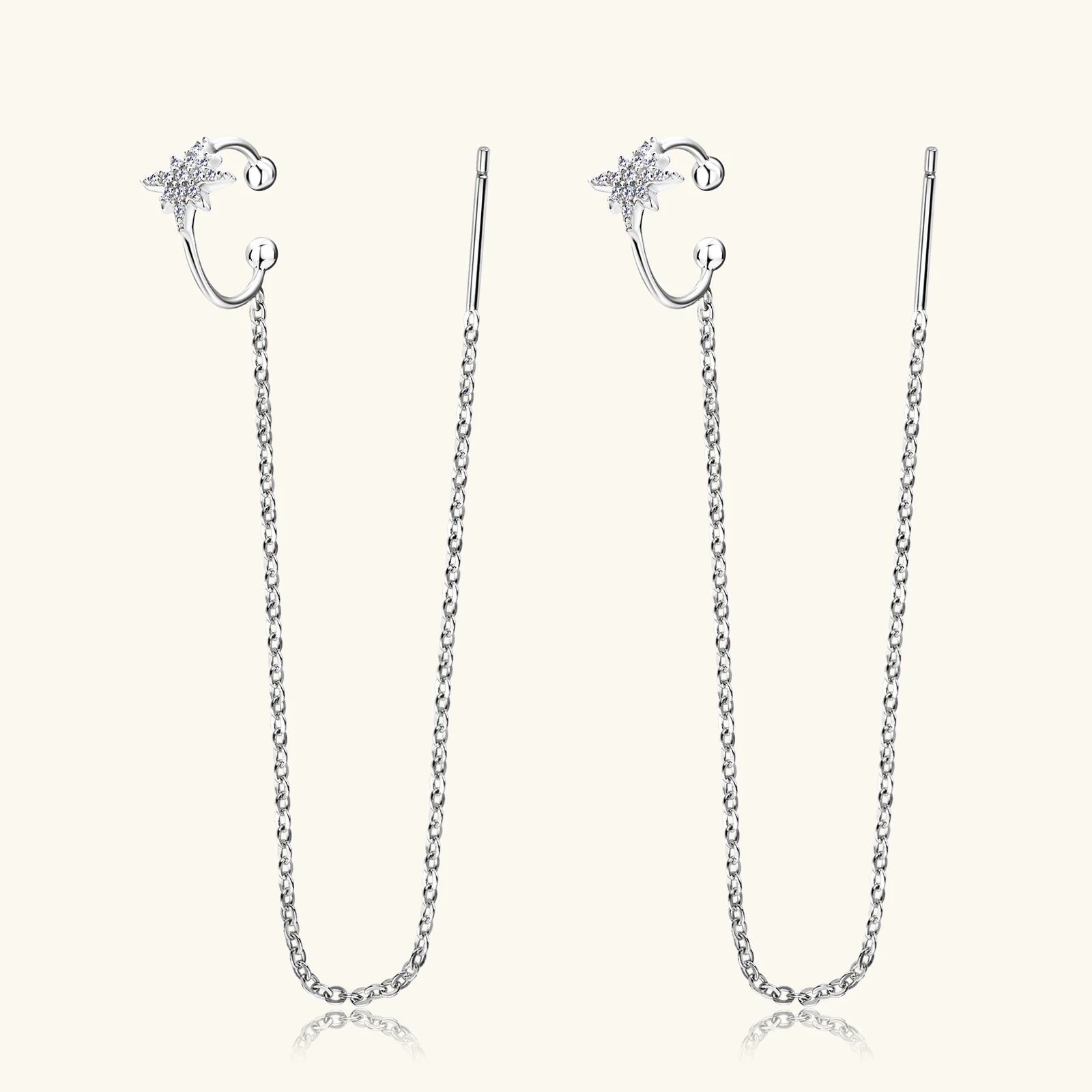 925 Sterling Silver Ear Cuff Earrings Chain for Women Full Moissanite Drop Dangle Ear Stud Star Crawler Wrap Earrings Jewelry