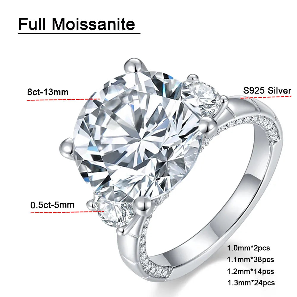 8ct D Color Moissanite Rings for Women Wedding Bridal 100% S925 Sterling Silver Eternity Rings Plated 18K
