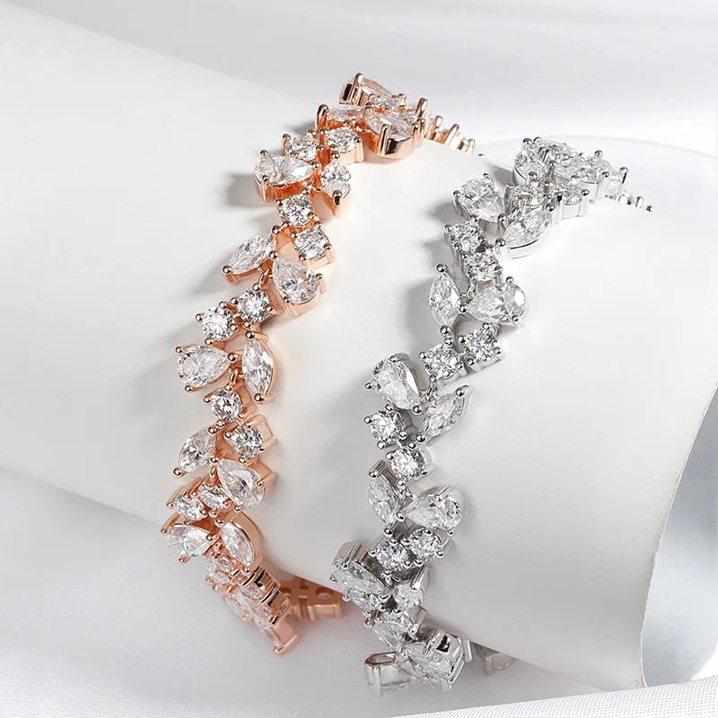 Luxury Water Drop Moissanite Bracelet Wedding Female Jewelry Full Diamond Sterling Silver Bangle Plated 18K 16.8-20.4CTTW